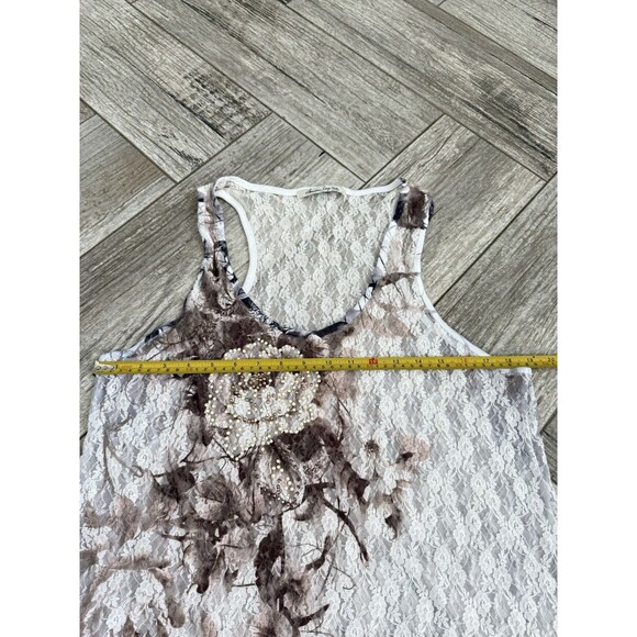 American Rag Cie Women's  Stretchy Lace Tank Top, Size L, White Floral Print - Picture 7 of 7